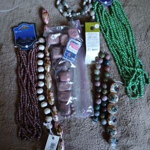 Assorted Bead Collection in Green, Brown, and Pink
